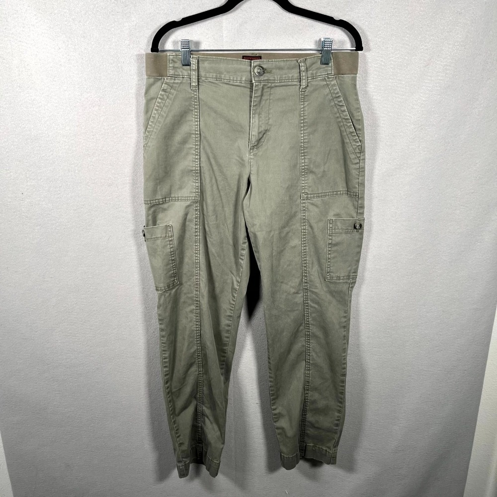 Lee Cargo Pants Mens 34 Olive Green Logo Tapered Leg Hiking Camping Outdoor